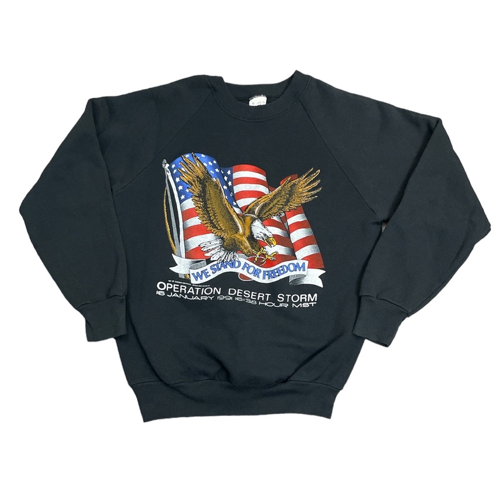 1990s Operation Desert Storm Sweatshirt Black Eagle Patriot Military Size Medium